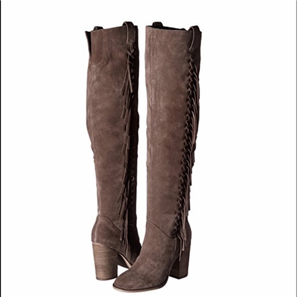 Carlos Santana Shoes - Carlos Santana Suede taupe OTK boots with fringe.